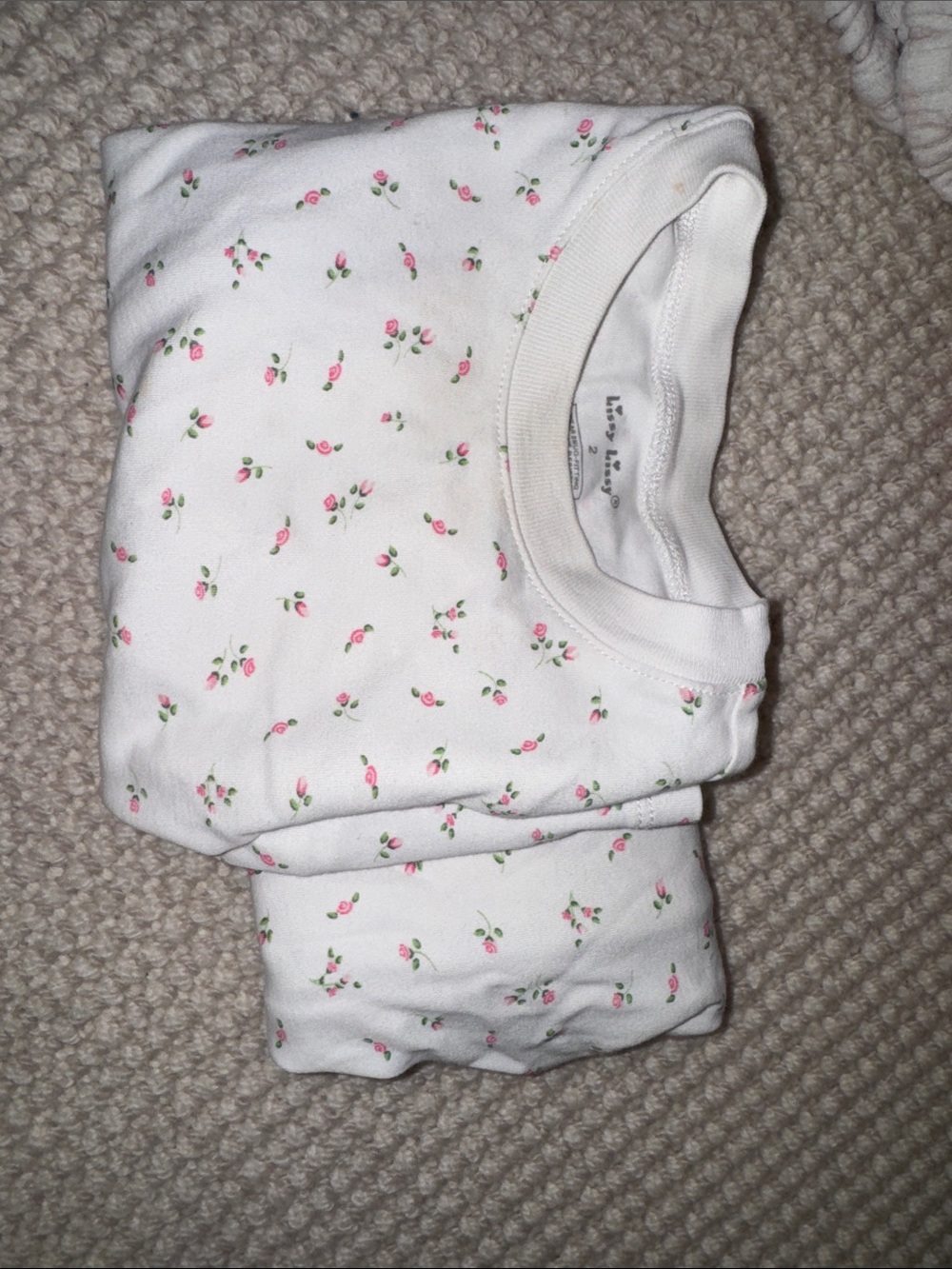 Kissy kissy 2t White Floral Baby Onesie with Tiny Pink Rose Buds pajama set